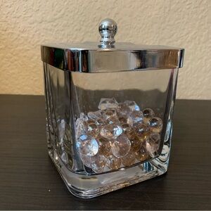 Glass bathroom canister + lid with decorative beads